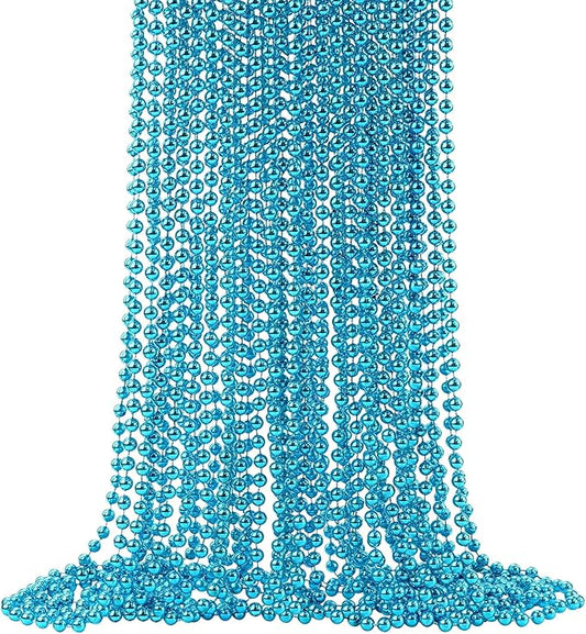 SHAOQINLIN 24 PCS Teal Bead Necklaces, 33‘’ Teal Mardi Gras Beads Necklaces Turquoise Party Beads Necklace Bulk Round Beaded Necklaces for Mardi Gras, Christmas, School Spirit Day Party Favors