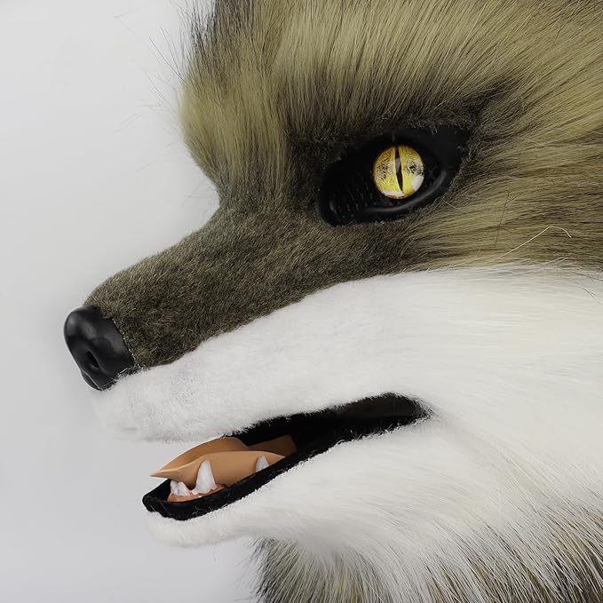 Animal Wolf Mask Cosplay Costume Accessories Furry Faux Fur Dog Fox Full Head Therian Masks Anime Dress up Party