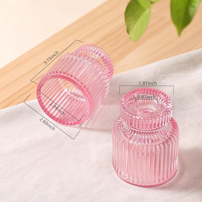 DARJEN 6 Pcs Pink Candlestick Holders - Glass Taper Candle Holders Tealight Votive Candle Holders for Table Centerpieces, Wedding, Dinner Party, Home, Gifts