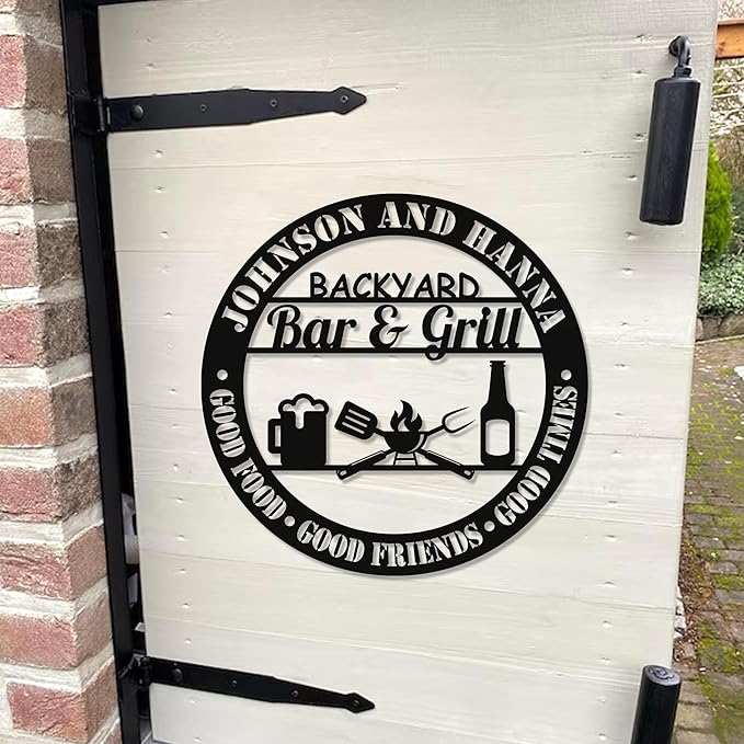 Personalized BBQ Metal Sign Custom Outdoor Grill Name Plaque Rustic Barbecue Decor for Backyard Patio Kitchen Man Cave Housewarming Gift for Dad Grandpa Husband Father's Day