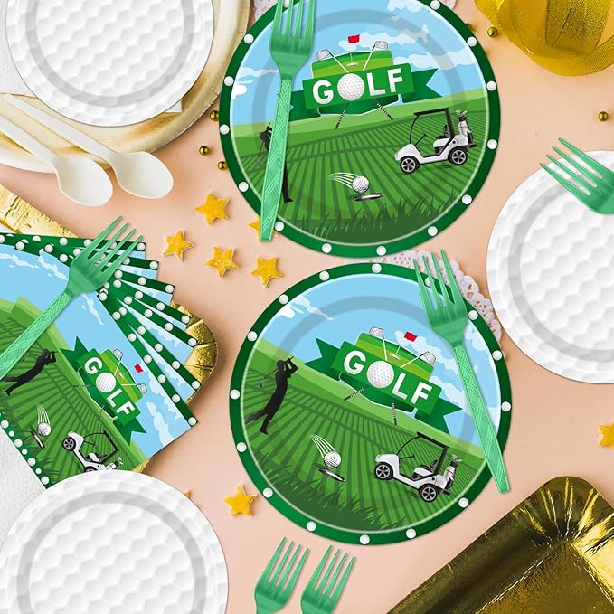 Golf Plates and Napkins Party Supplies - 96Pcs Golf Themed Birthday Party Decorations - Sports Paper Disposable Tableware Set for 24 Guests
