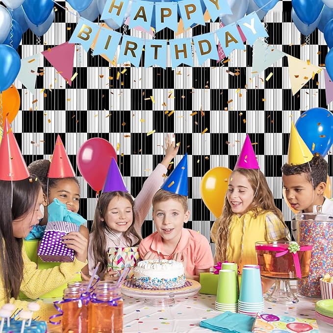 Crosize 3 Pack 3.3 x 9.9 ft Black & White Foil Fringe Curtains Party Decorations, Black & White Tinsel Curtain Backdrop for Parties, Door Streamers, Glitter Streamer Backdrop for Birthday Decoration