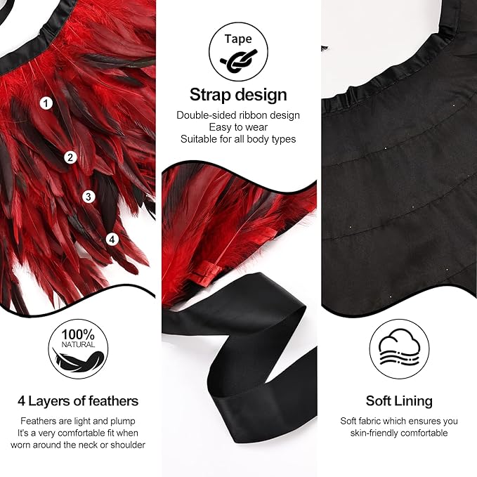 Gothic Natural Feather Shrug Feather Shawl Wrap Cape Victorian Collar for Halloween Cosplay Party Costume Accessories