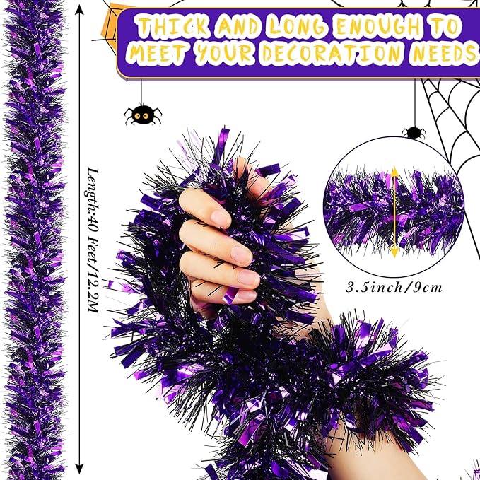 Dilunave 40 Feet Christmas Tinsel Garland Metallic Foil Twist Tinsel Garland Decoration for Christmas Tree, Wedding, Birthday and Party Hanging Decorations(Purple)
