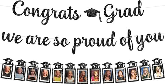 KatchOn, Glitter Black Congrats Graduation Banner - Large, No DIY, 10 Feet | We are So Proud of You Banner | K-12 Grad Photo Banner for Graduation Decorations 2025 | Grad Decorations Class of 2025