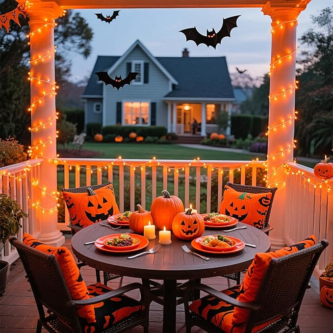 JMEXSUSS 66ft 200 LED Christmas String Lights Outdoor Indoor, Connectable Orange String Lights Clear Wire, Fall Light Plug in for Fireplace Tree Garden Patio Thanksgiving Fall Halloween Decor