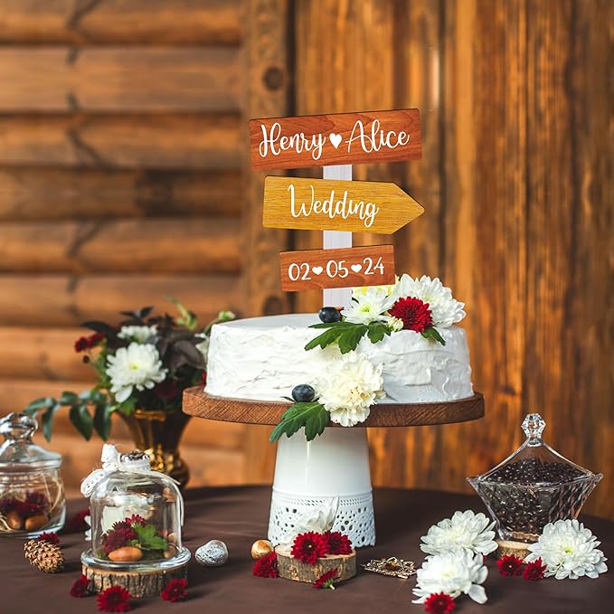 Personalized Rustic Fall Wedding Cake Topper in Wood Custom Wedding Cake Topper with Names & Date (Thanksgiving)