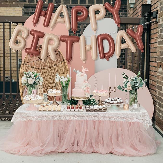Happy Birthday Balloon Banner, 16 Inch Nude Brown Tan Happy Birthday Foil Balloon, Brown Beige Neutral Happy Birthday Bunting Banner Letter Balloons for Boys Men Birthday Party Decorations Supplies