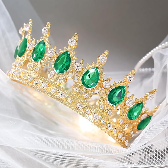 Green Crown for Women Crystal Tiara and Queen Crown for Girl Wedding Headband for Bride Hair Accessories for Costume Birthday Party Cake Decoration Prom