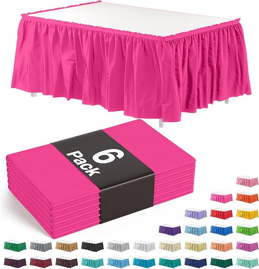 Exquisite Ruffle Table Skirt Cerise 6 Pack 14 Ft Long for Rectangle 6ft Plus or Round Tables With Adhesive Strip for Gender Reveal Decor & Happy Birthday Parties