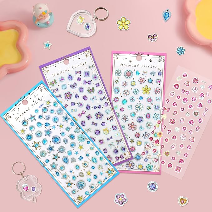Cute Mini Gem Stickers – Small Flat Shiny Diamond Stickers for Kids Crafts, Rewards, Planner, Scrapbooking & Journaling – Tiny Sticker for Digital Cameras & Phone Case Decor – 4 Sheets
