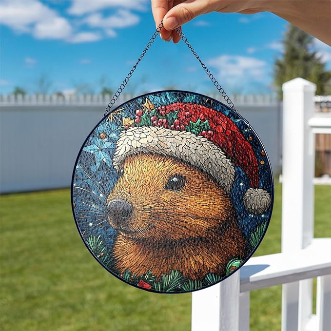 Squirrel Stained Glass Window Hanging Decor - Squirrel Christmas Hanging Ornament - Squirrel Christmas Decor - Window Hanging Ornament - Xmas Gifts for Women, Mom