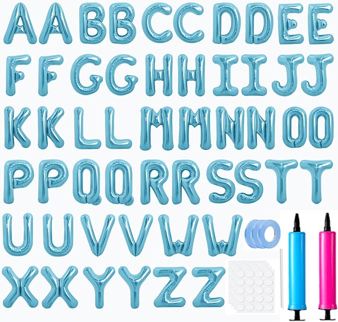 LIOZEOKUN Letter Balloons 16 Inch Alphabet A-Z Mylar Foil Balloons 2 Set for Wedding Birthday Party Decoration Banner Custom Phrase 52 Pcs