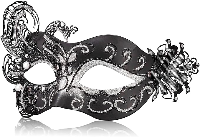 2025 New Black and Silver Masquerade Mask for Women - Black Silver Venetian Mask for Masquerade Ball Party, Halloween, Prom, Mardi Gras & Carnivals