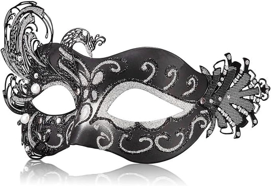 2025 New Black and Silver Masquerade Mask for Women - Black Silver Venetian Mask for Masquerade Ball Party, Halloween, Prom, Mardi Gras & Carnivals