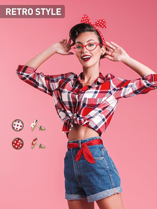 Aneco 6 Pack 50s Set Chiffon Scarf Cat Eye Glasses Bandana Tie Headband Earrings