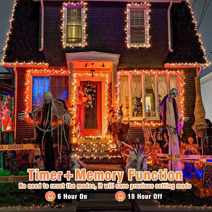 Vivideal 164ft 500 LED Orange Christmas Lights Outdoor Waterproof String Lights Indoor 8 Modes Clear Wire, Plug in Orange Christmas Light for Xmars Tree Bedroom Thanksgiving Decorations