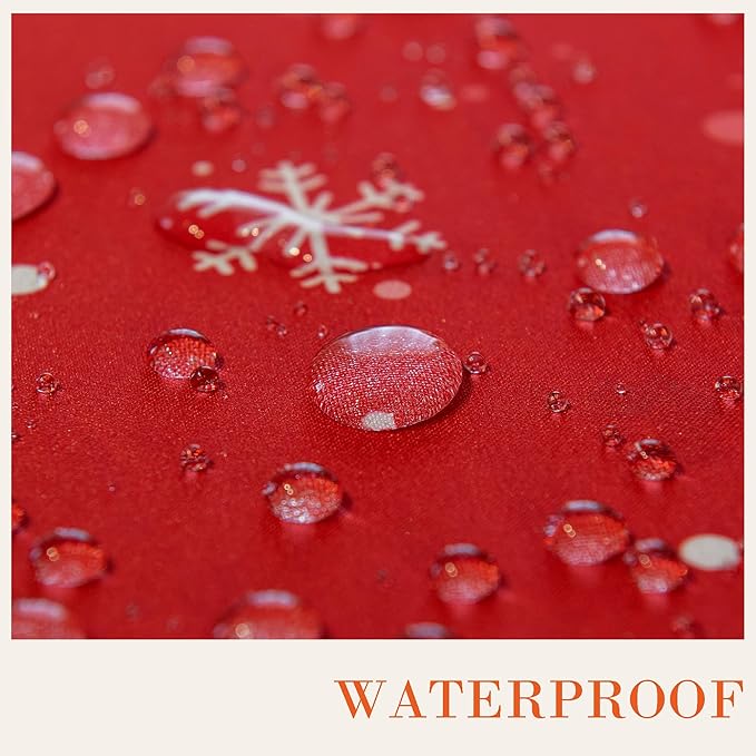 Christmas Waterproof Tablecloth – Red Holiday Table Cover with Santa Claus, Reindeer, Tree & Snowflake Design – Festive Dining Decor for Christmas Party and Home, W60 x L120 in