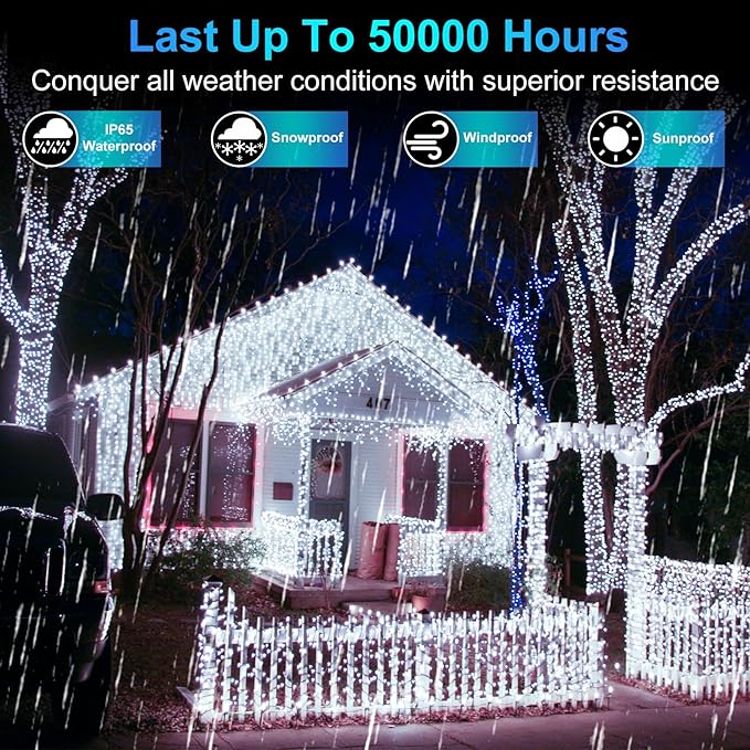 1500 LED 502ft Outdoor Christmas Lights Super Long String Lights 8 Modes Timer Memory, Outsite Waterproof Dark Green Wire Fairy Light Strings for Xmas Tree Wedding Holiday Party Decorations Cool White