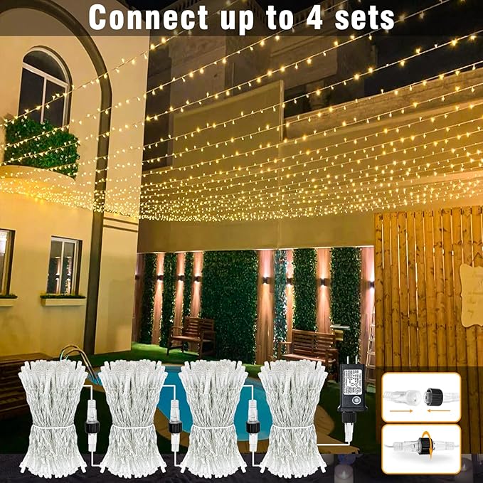 100FT 300 LED Christmas Lights Outdoor, Plug in Christmas String Lights Indoor, Waterproof & 8 Modes & Timer Function, Connectable Fairy Twinkle Light for Bedroom Xmas Wedding Decor, Warm White
