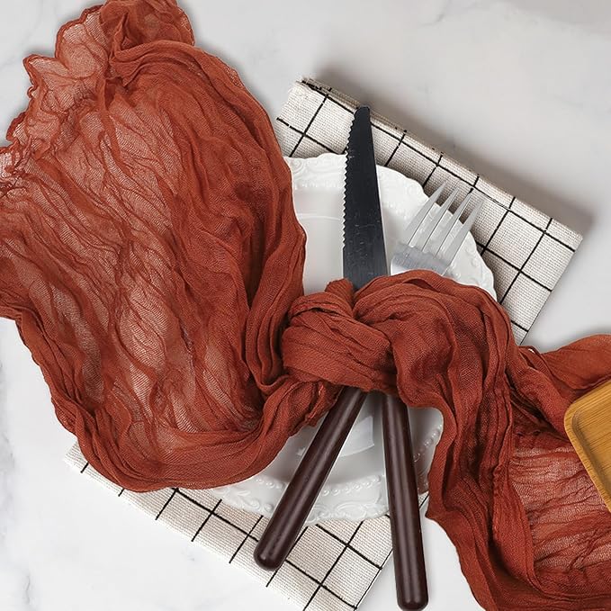 Le courant 6pcs 10Ft Cheesecloth Table Runner, Rustic Boho Gauze Cheese Cloth Runner Table Runner for Weddings Bridal Baby Shower Birthday Holiday Parties Home Decor, Terracotta
