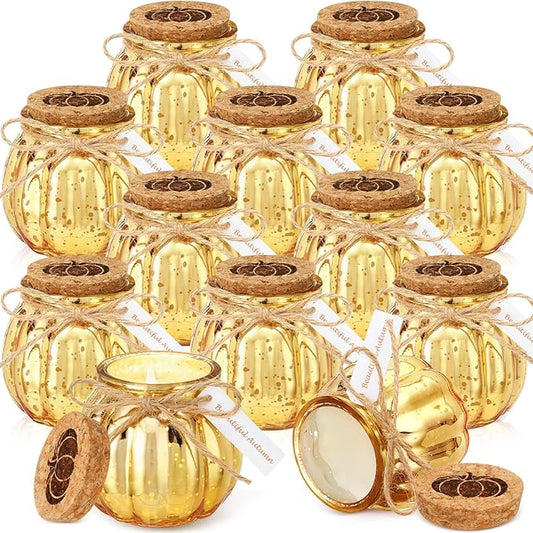 Lounsweer Set 12 Pumpkin Shaped Candles 5 oz Cute Scented Fall Pumpkin Candles Gift Farmhouse Home Table Halloween Decoration(Gold)
