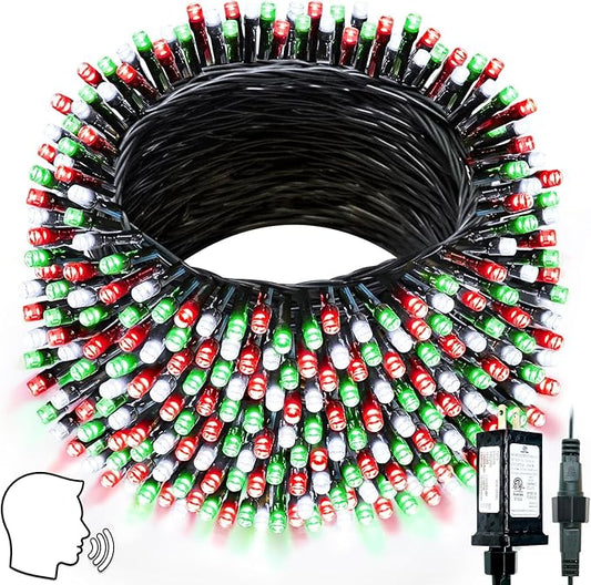 Voice Controlled Smart Christmas Lights Outdoor, 75.8ft 200LED Extendable String Light with 7 Voice Commands, 12 Modes & Timer, Waterproof Christmas Decorations for Party Garden (Red Green and White)