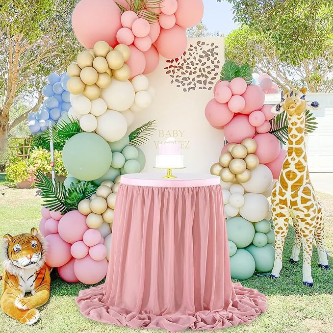 Chiffon Table Skirt Dusty Rose 9ft Sheer Tablecloth for Wedding Sweetheart Table Party Table Decoration Rectangle Tables or Round Tables