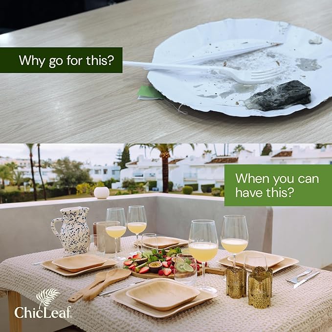 Chic Leaf Compostable & Biodegradable Palm Leaf Disposable Bamboo Plates | Disposable Party Plates for Appetizers - Party Supplies (6'' - 20 Pack)