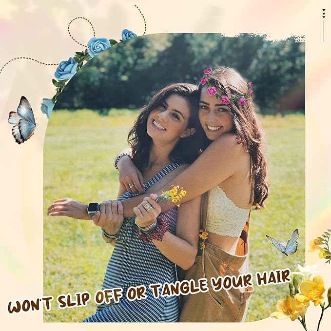 AmFor 11 Pcs Multicolor Rose Flower Wreath Crown Headband Garland Headpiece for Music Festival Celebration Beach Wedding Party