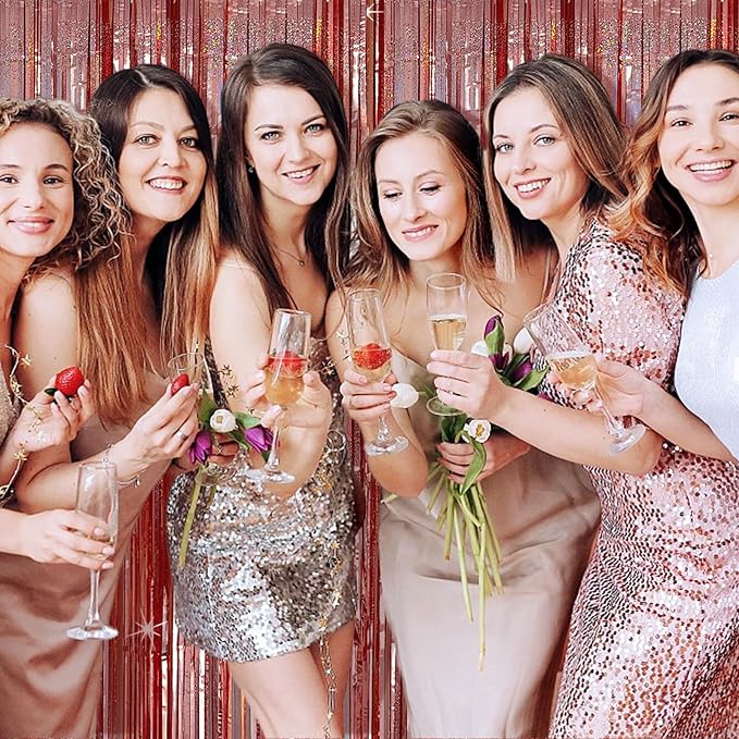 Tinsel Curtain Party Backdrop Rose Gold Birthday Decorations 10 Packs Glitter Foil Fringe Curtain Party Decor Streamers Photo Booth for Birthday Christmas Wedding Halloween Graduation Decoration