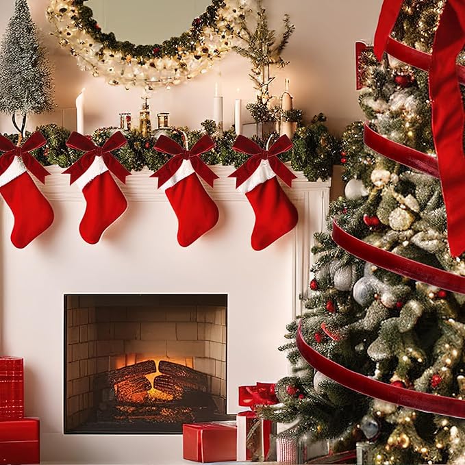 Yilloog 3/8'' 5/8'' 1'' 90 Yards Christmas Velvet Ribbon Vintage Satin Fabric Velvet Ribbon Roll for Christmas Tree Ornaments Decoration Gift Wrapping Bow DIY Crafts (Burgundy)