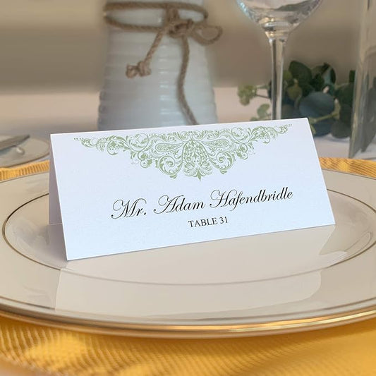 Paisley Place Cards, Sage (Choose Color), Set of 60, Pre-cut and Scored - Wedding, Party, Dinner, and Special Events - Made in the USA