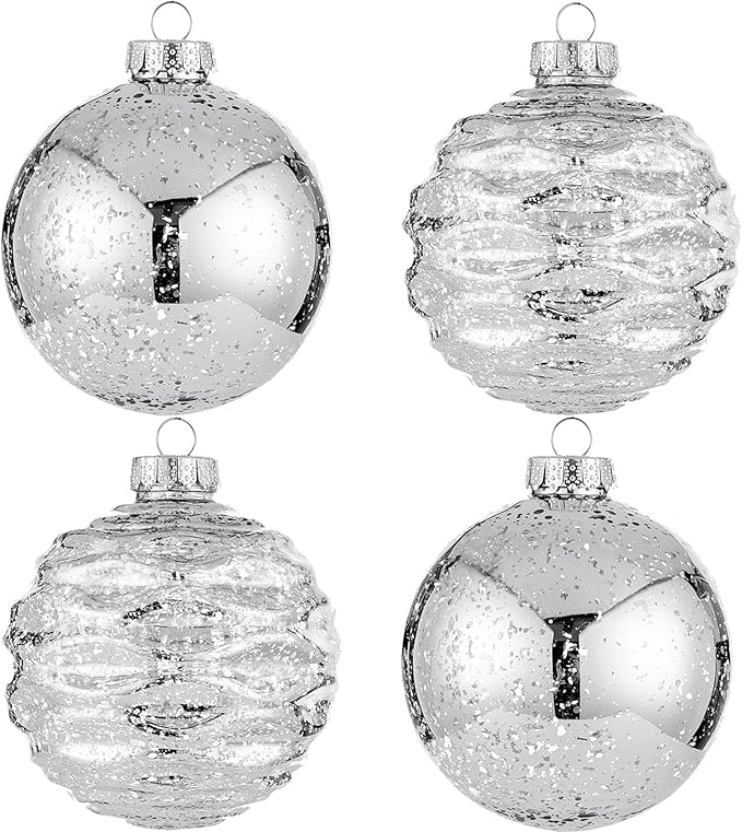 Large Christmas Ball Ornaments, Oversized Shatterproof Plastic Decorative Hanging Mercury Ornaments Ball for Xmas Holiday Party Decorations (Silver, 4.0")