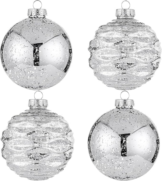 Large Christmas Ball Ornaments, Oversized Shatterproof Plastic Decorative Hanging Mercury Ornaments Ball for Xmas Holiday Party Decorations (Silver, 4.0")