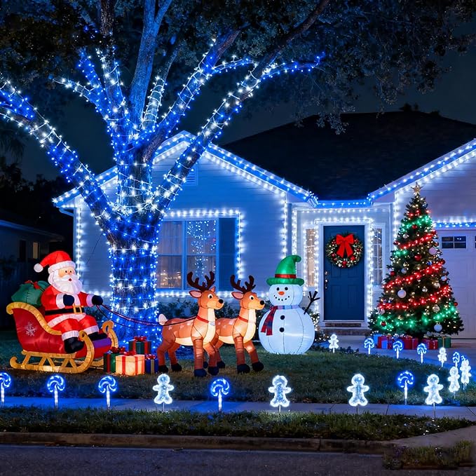 800 LED Christmas Lights Outdoor Indoor, String Lights for Outside with 8 Modes Waterproof, Plug in Twinkle Light Clear Wire for Bedroom House, Patio, Garden, Party Decorations, Blue White