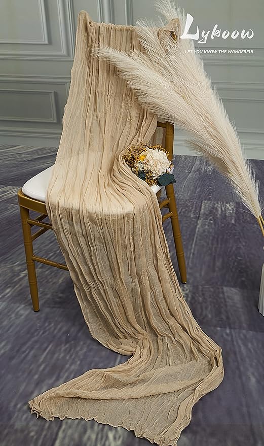 10 Packs Cheesecloth Table Runner Beige, 10Ft Rustic Gauze Boho Wedding Table Runner Decoration, Wedding Table Decor Table Cloth for Wedding Party Bridal Shower Table(35x120 inch)