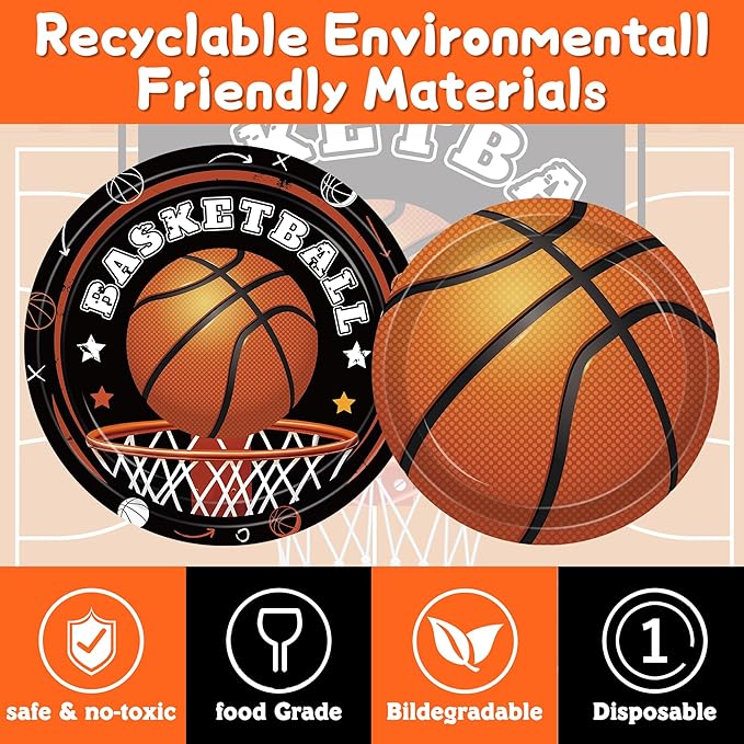 140pcs Basketball Birthday Party Supplies Basketball Sports Theme Birthday Party Supplies Tableware Set, Include Basketball Plates and Napkins Set for Boy Basketball Party Decorations Serves 20