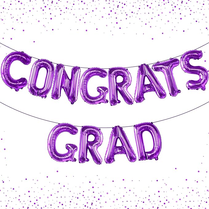 KatchOn, Purple Congrats Grad Balloons - 16 Inch | Congrats Grad Foil Balloon Banner For Graduation Decorations 2025 | Foil Balloon Banner For 2025 Graduation Party Decorations