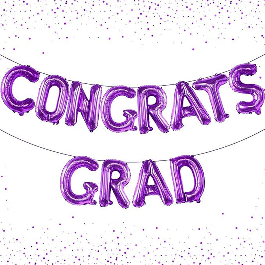 KatchOn, Purple Congrats Grad Balloons - 16 Inch | Congrats Grad Foil Balloon Banner For Graduation Decorations 2025 | Foil Balloon Banner For 2025 Graduation Party Decorations