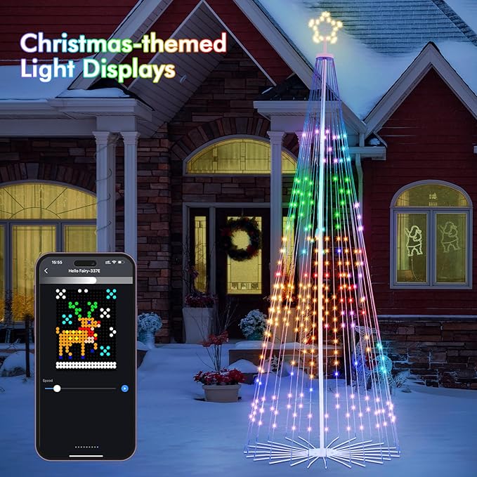 12FT Outdoor Christmas Tree, RGB Color Changing Pre-lit Smart Cone Christmas Tree with LED Lights, App&Remote Control, DIY Multi-Color Lightshow, Music Sync, Christmas New Year Decoration