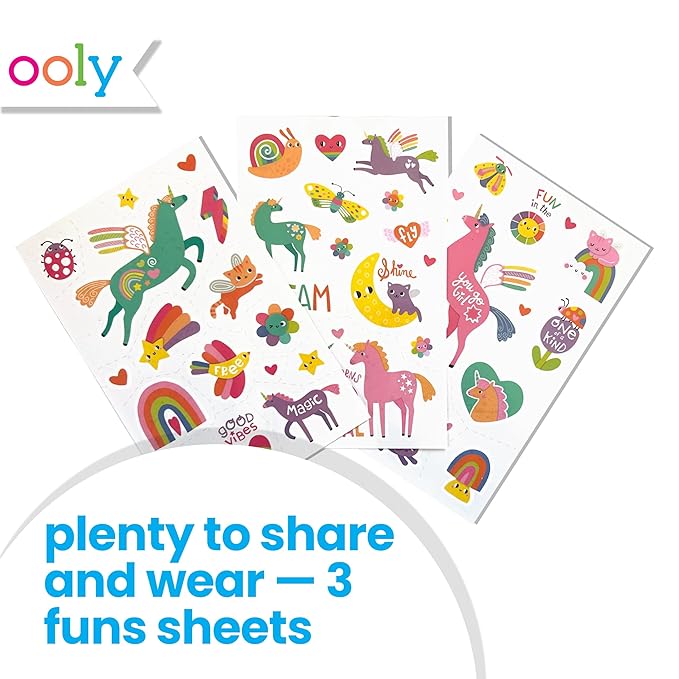 Ooly 40+ Glow in the Dark Temporary Tattoos For Kids, Safe & Non-Toxic Temporary Tattoo, Party Favors Gifts for Kids - Magic Moonbeams