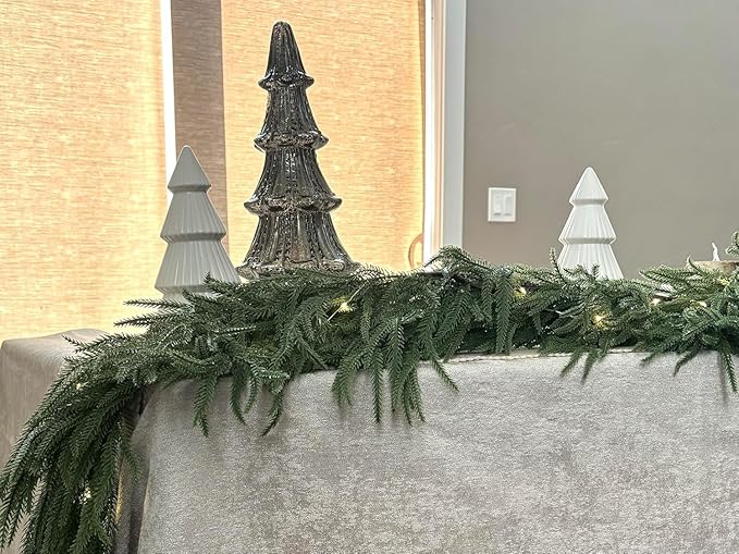 9FT Christmas Garland Norfolk Pine Garland Real Touch Artificial Greenery Garland for Mantle Fireplace Table Indoor Outdoor Holiday Decortions (Dark Green)