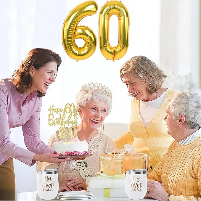 60th Birthday Decorations for Women Gold with 60th Birthday Sash and Tiara, Cake Topper and Candles,Number Balloons, 60 Year Old Gifts for Women