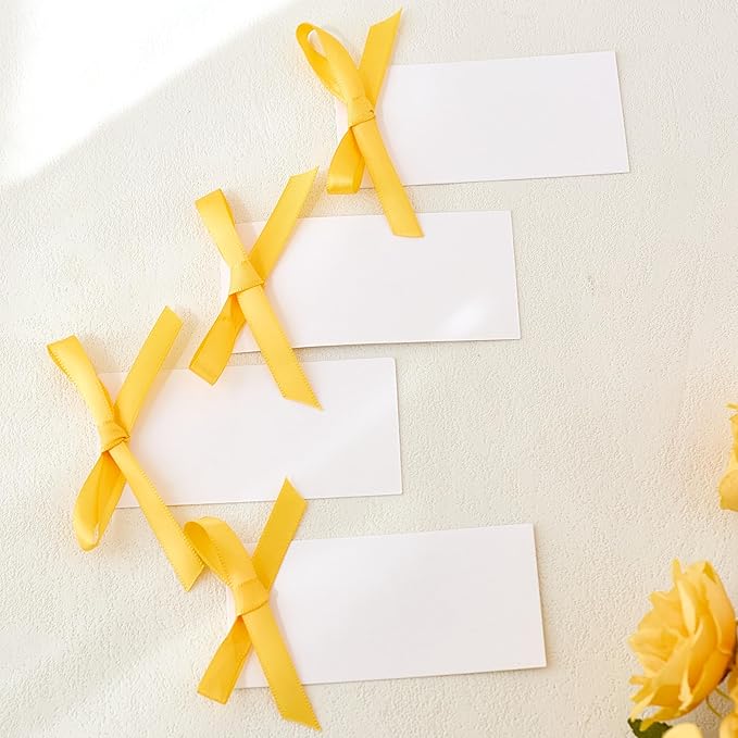 60pcs Wedding Banquet Place Cards for Table Setting.Name Table Cards .Name Cards with Ribbons. Can be Used for Wedding Banquet Table Decoration and Present Tags for Parties (Golden Yellow)