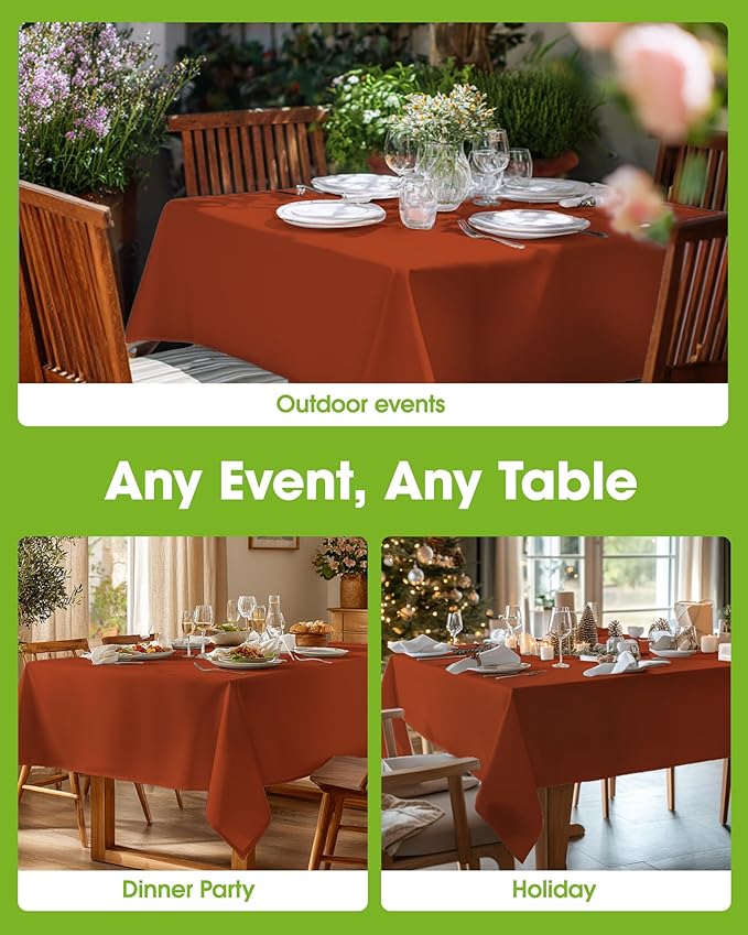 Pureegg Rectangle Table Cloth 60" x 84" – Fall Thanksgiving Tablecloth Offers Reusable & Washable Protection, Ideal for Outdoor Party, Picnic, Wedding, Banquet and Birthday, Rust