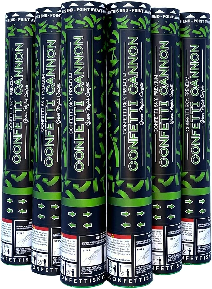 Confetti Sky [6 Pack] 12 Inch Confetti Cannons | Green Confetti Poppers for Wedding Celebration, Birthday Party, Pranks, Graduation, Christmas Eve and New Year Celebration