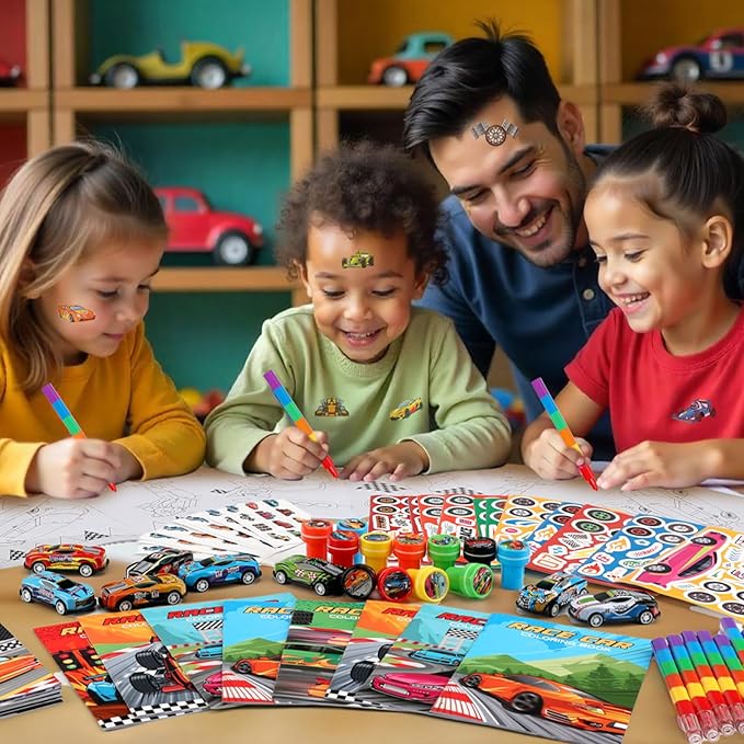 BenLouis 168Pcs Race Car Party Favors Racing Theme Coloring Books Crayons Sticker Set Bulk for Kids Fast Racecar Wheels Birthday Goodie Bag Stuffer Classroom Gifts Rewards Craft Pinata Fillers