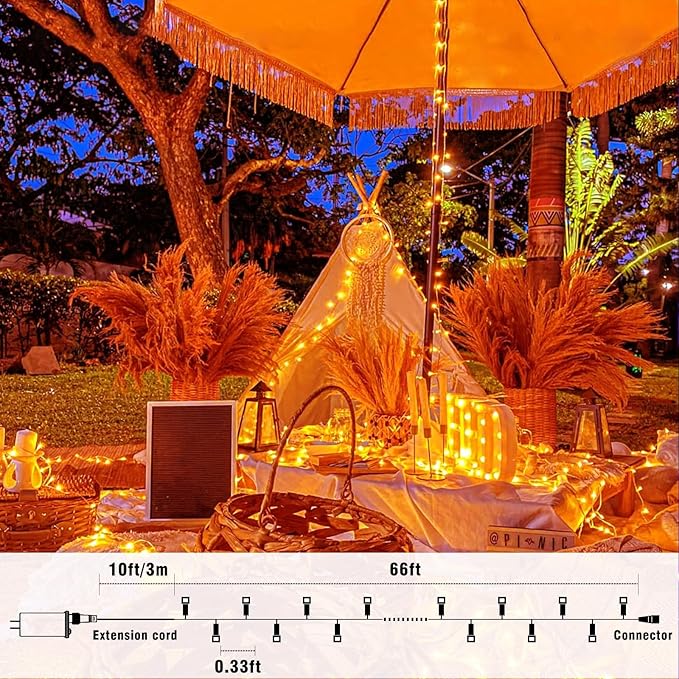 66FT 200 LED Christmas Lights Outdoor, Orange Christmas Lights Waterproof 8 Modes Timer, Connectable Clear Wire Fairy Twinkle Light for Indoor Bedroom Tree Yard Party Holiday Decorations