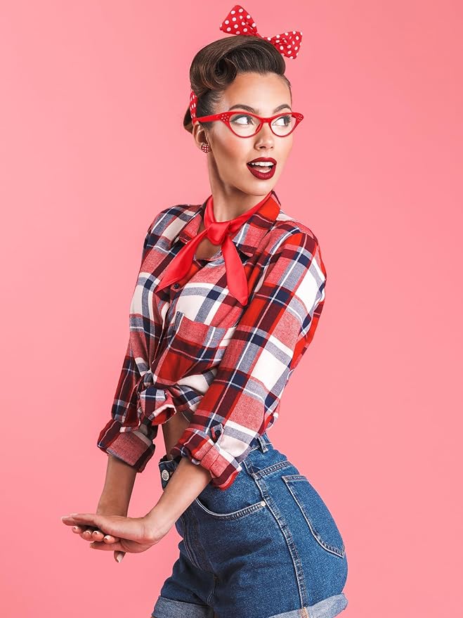 Aneco 6 Pack 50s Set Chiffon Scarf Cat Eye Glasses Bandana Tie Headband Earrings